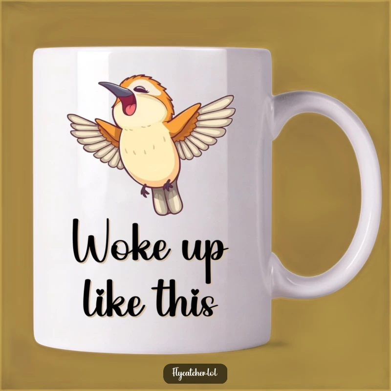 Funny Flycatcher Yawn Mug - Joyful Bird Stretch, Perfect Comical Gift for Mornings