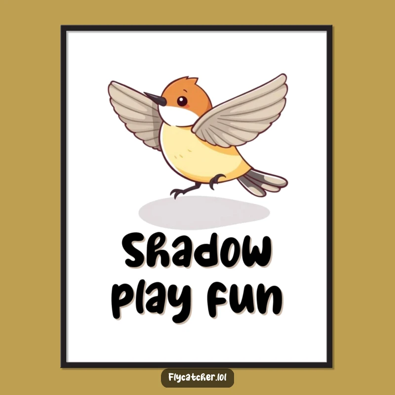 Funny Flycatcher Shadow Digital Art - Instant Zany Bird Decor!