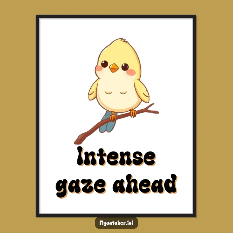 Funny Bird Branch Digital Art: Cheerful Peering Decor, Instant Funny Gift