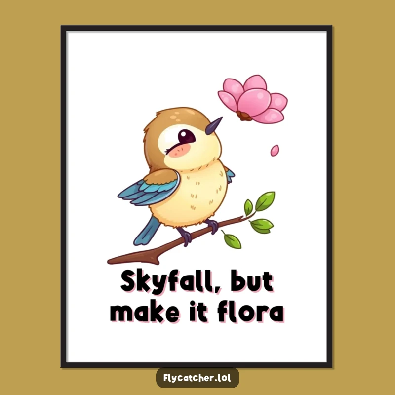 Funny Flycatcher Petal Surprise Digital Art - Instant Whimsical Decor, Hilarious Funny Gift