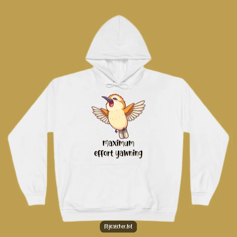Funny Flycatcher Yawn Hoodie - Cozy Comical Bird Stretch, Perfect Funny Gift