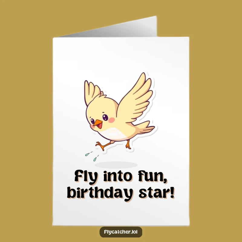 Free Printable Funny Bird Birthday Card: Energetic Swooping Landing Design, Downloadable Joy