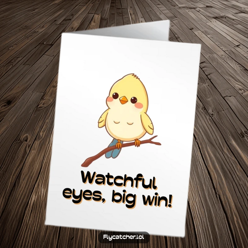 Funny Free Printable Bird Congratulations Card: A cheerful bird balances on a thin branch, peering intently at their success.