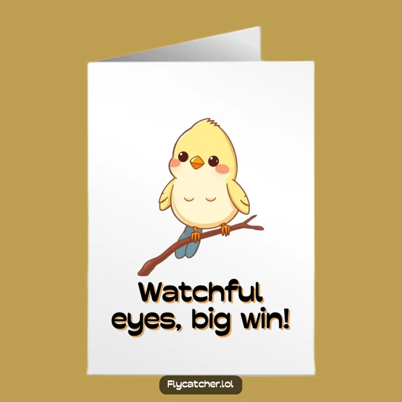 Free Printable Funny Bird Congrats Card: Peering Bird on Branch, Downloadable Observant Celebration