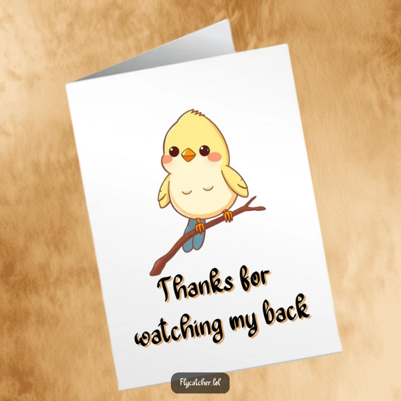 Funny Free Printable Bird Thank You Card: A cheerful bird balances on a thin branch, peering intently to show thanks.