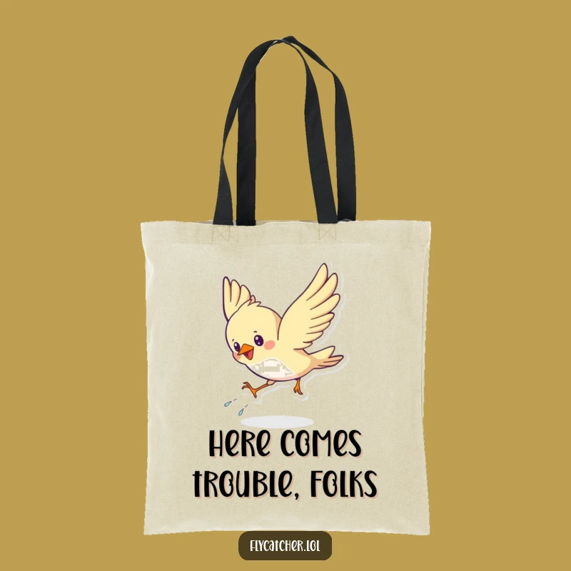 Funny Bird Swoop Tote Bag: Carry Your Laughs with an Energetic Landing Design